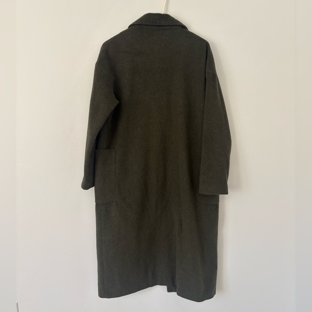 Topshop Khaki Green Longline Brushed Wool Blend Chuck On Coat Patch Pockets 6 - Picture 8 of 13